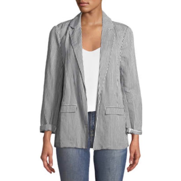 Cupcakes and Cashmere Jackets & Blazers - Cupcakes & Cashmere Striped Blazer Jacket Women's Size M Lightweight Linen Blend